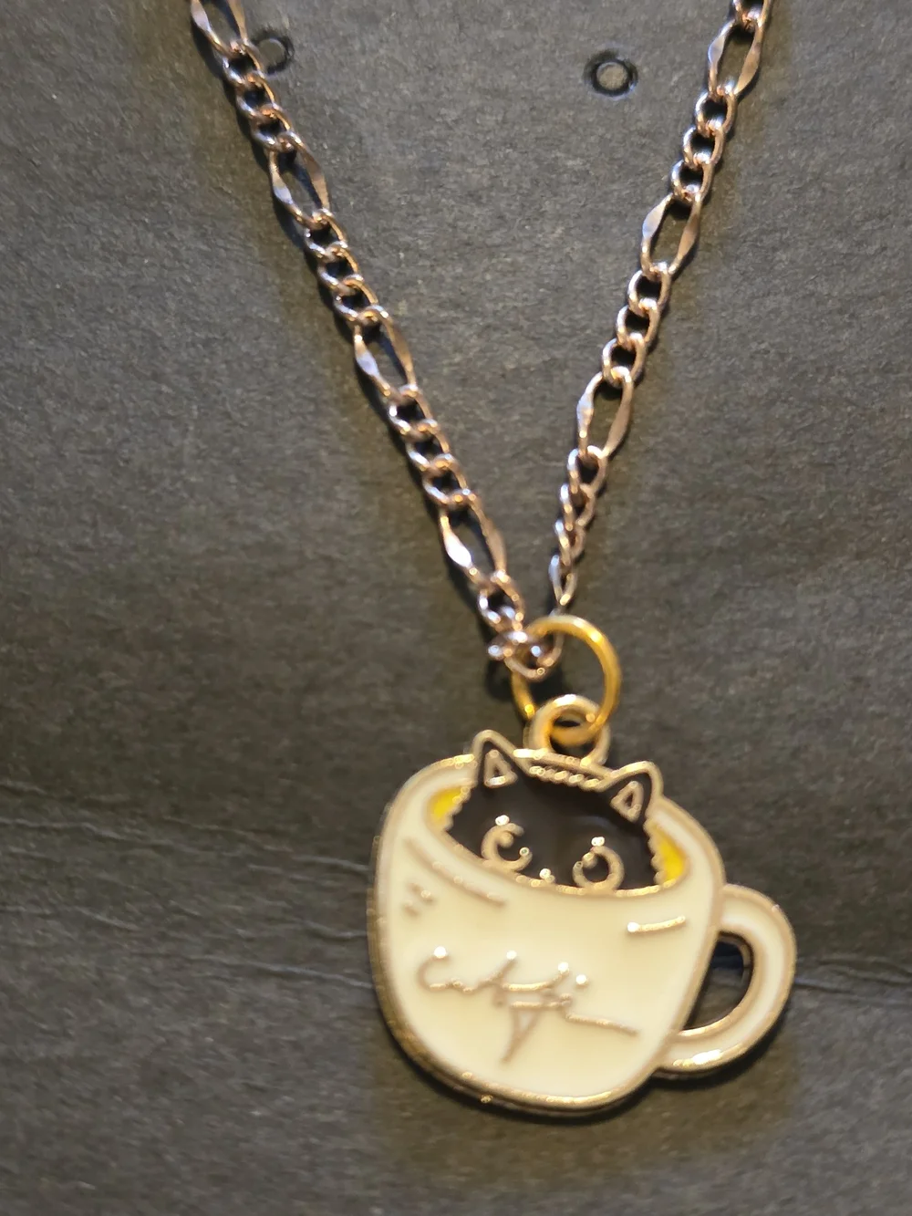 Cute Black Cat in Cream Mug Pendant Necklace - Unbranded